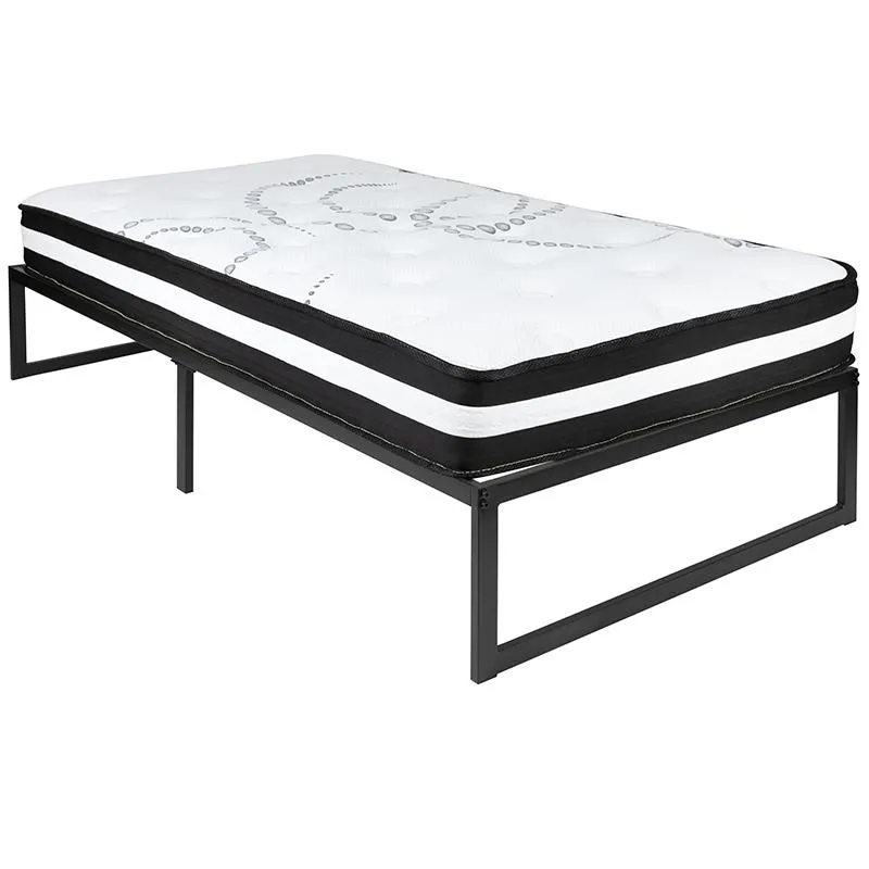 14 Inch Metal Platform Bed Frame With 10 Inch Pocket Spring Mattress In A Box (No Box Spring Required) - Twin By Flash Furniture