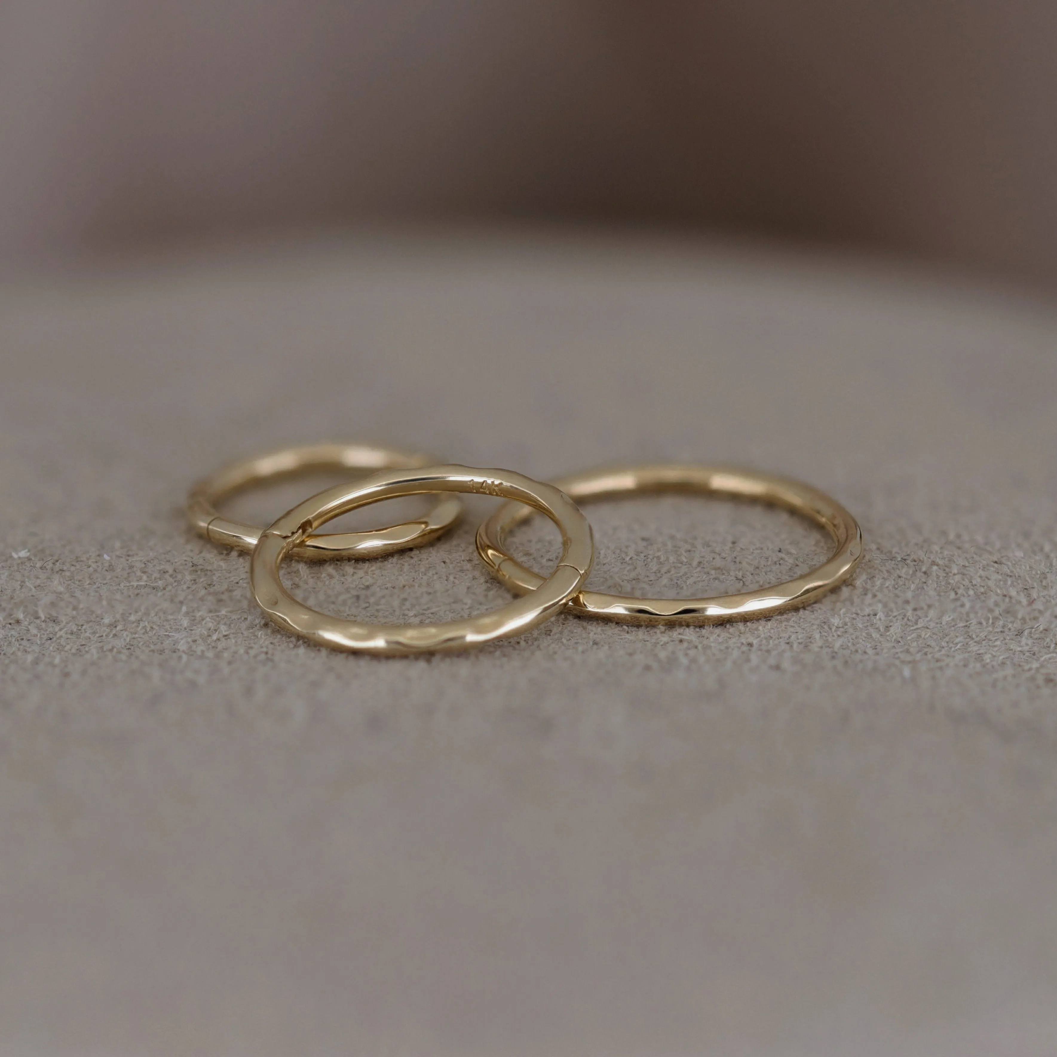 14K Gold Textured Clicker Hoops