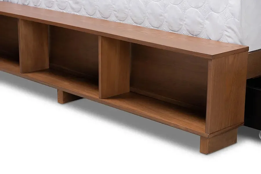 Albany Ash Walnut Brown Wood 4-Drawer Platform Storage Bed w/Built-In Shelves (Queen)