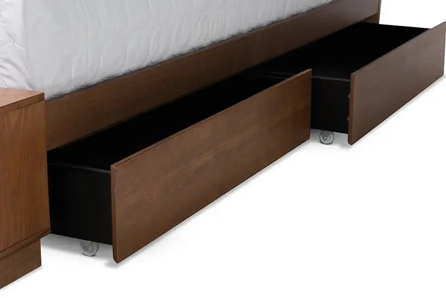 Albany Ash Walnut Brown Wood 4-Drawer Platform Storage Bed w/Built-In Shelves (Queen)