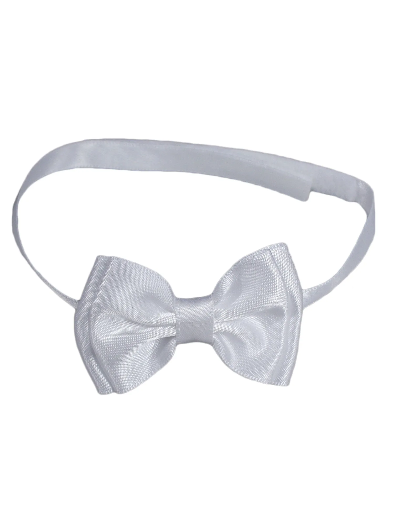 Baby Boys White Satin Pre-Tied Adjustable Layered Bowtie for Infants