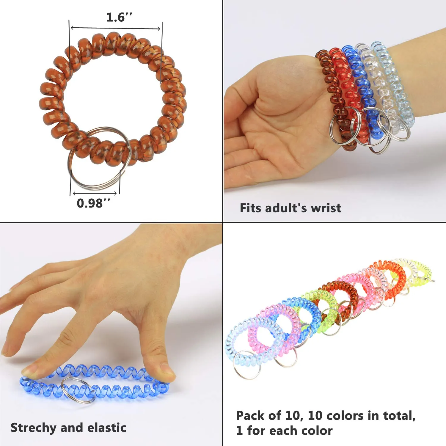 BIHRTC Transparency Flexible Spiral Coil Stretchable Spring Wristband Key Ring 10