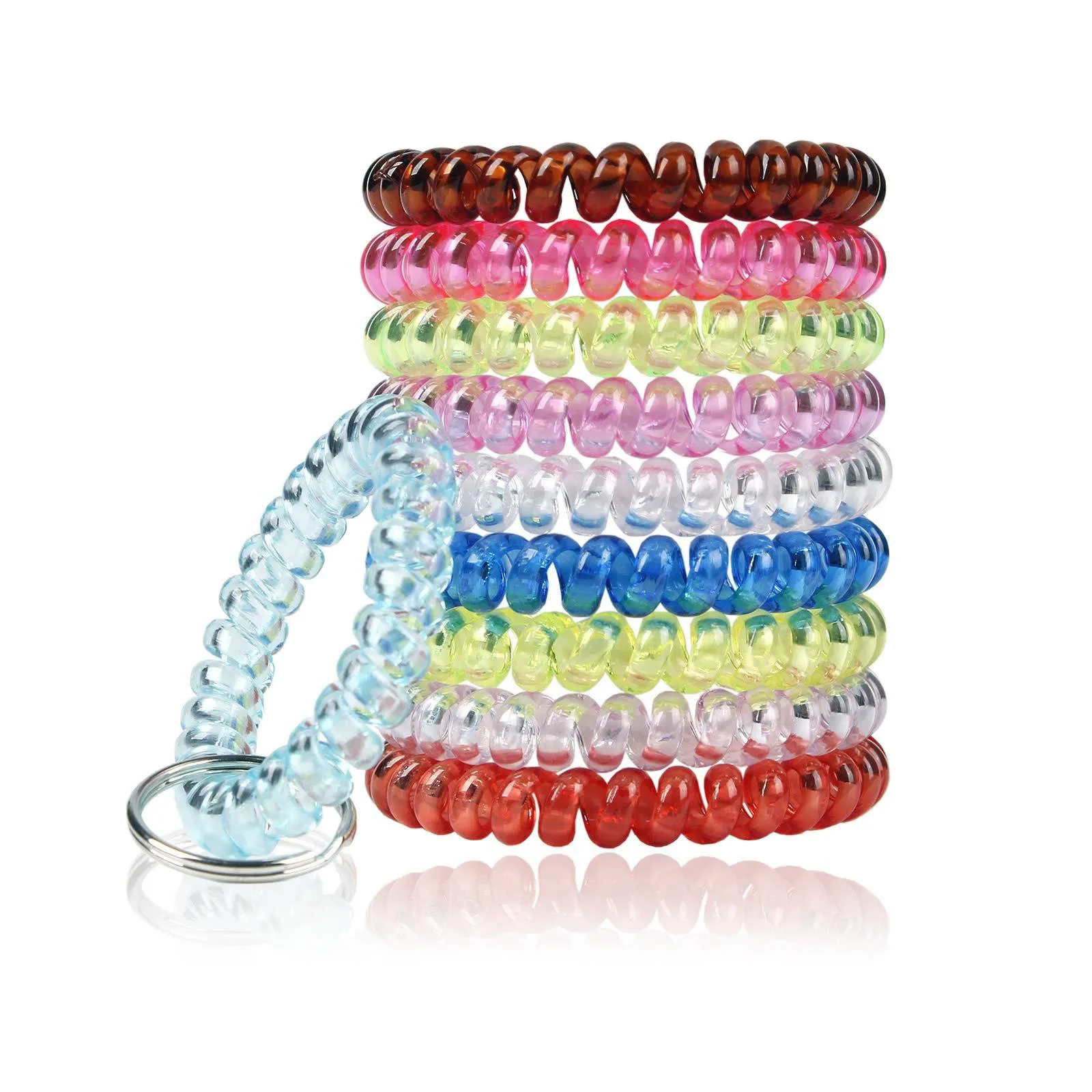 BIHRTC Transparency Flexible Spiral Coil Stretchable Spring Wristband Key Ring 10