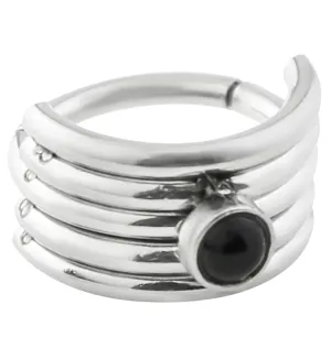 Black Onyx Stacked Stainless Steel Hinged Cuff Segment Ring