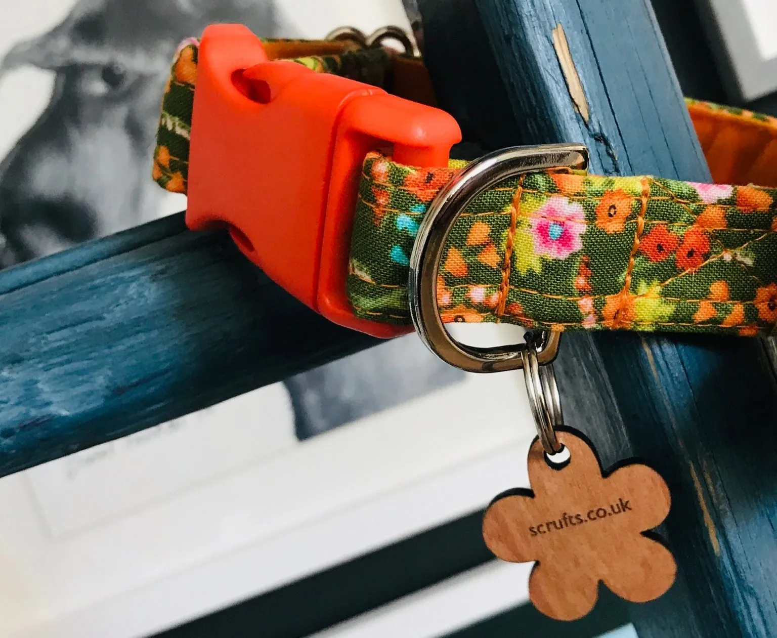 Clarice Green Floral Dog Collar with Detachable Flower