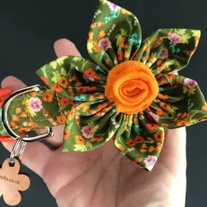 Clarice Green Floral Dog Collar with Detachable Flower