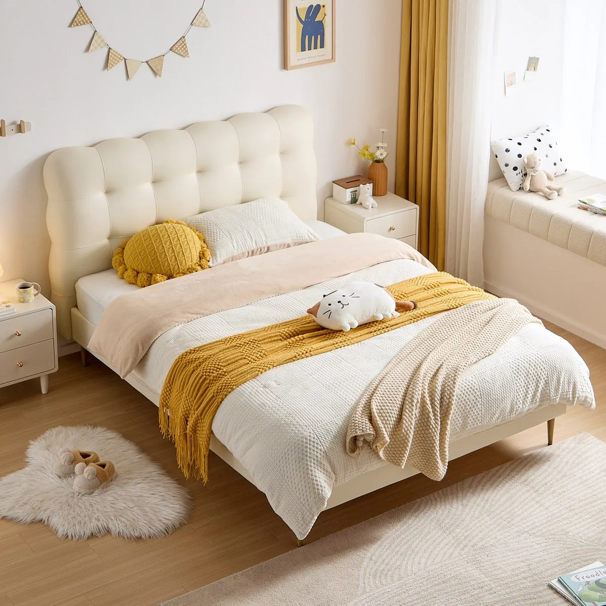 Cream Bubble Bed and Mattress for Children