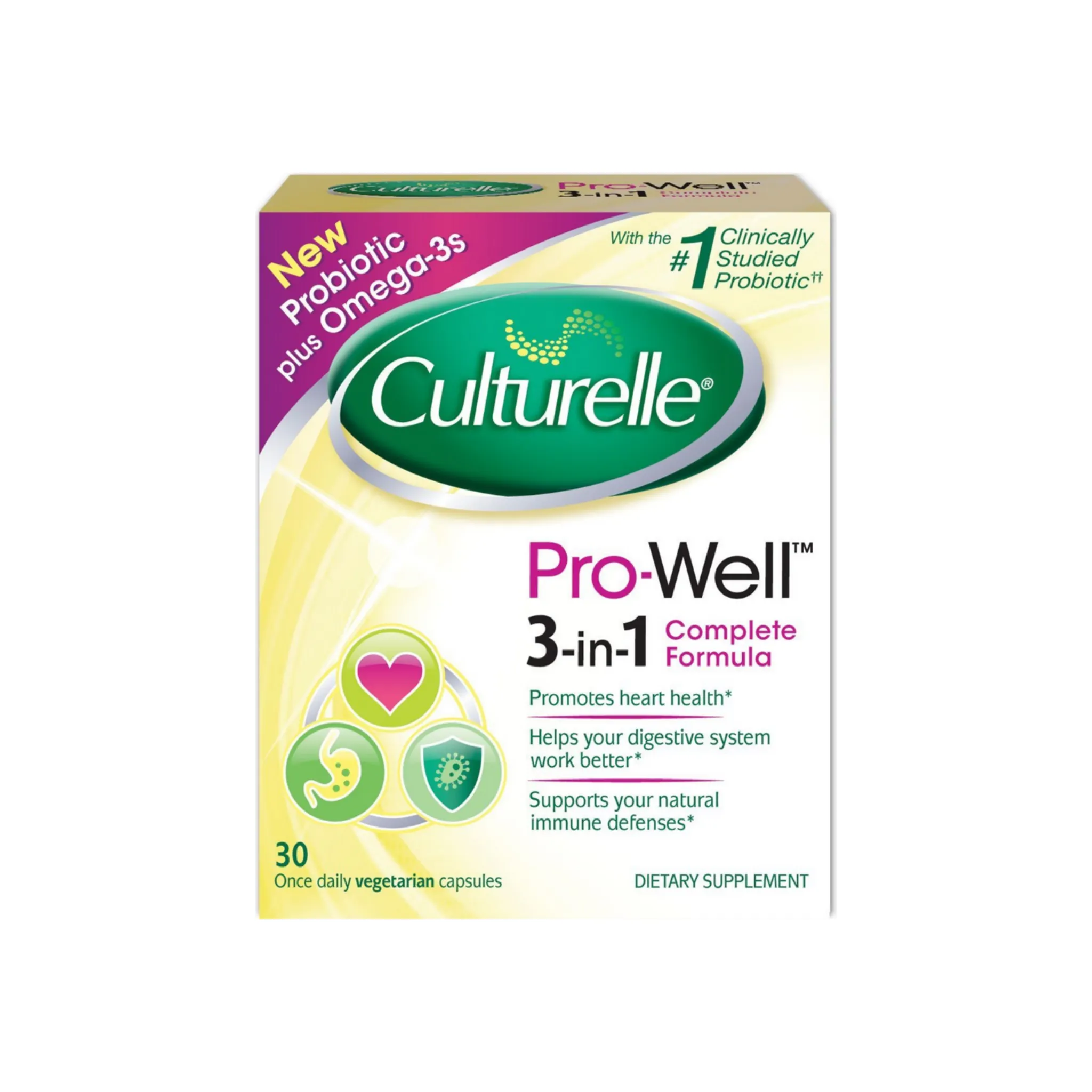 Culturelle Pro-Well 3-in-1 Complete Formula Probiotic Vegetarian Capsules 30 ea