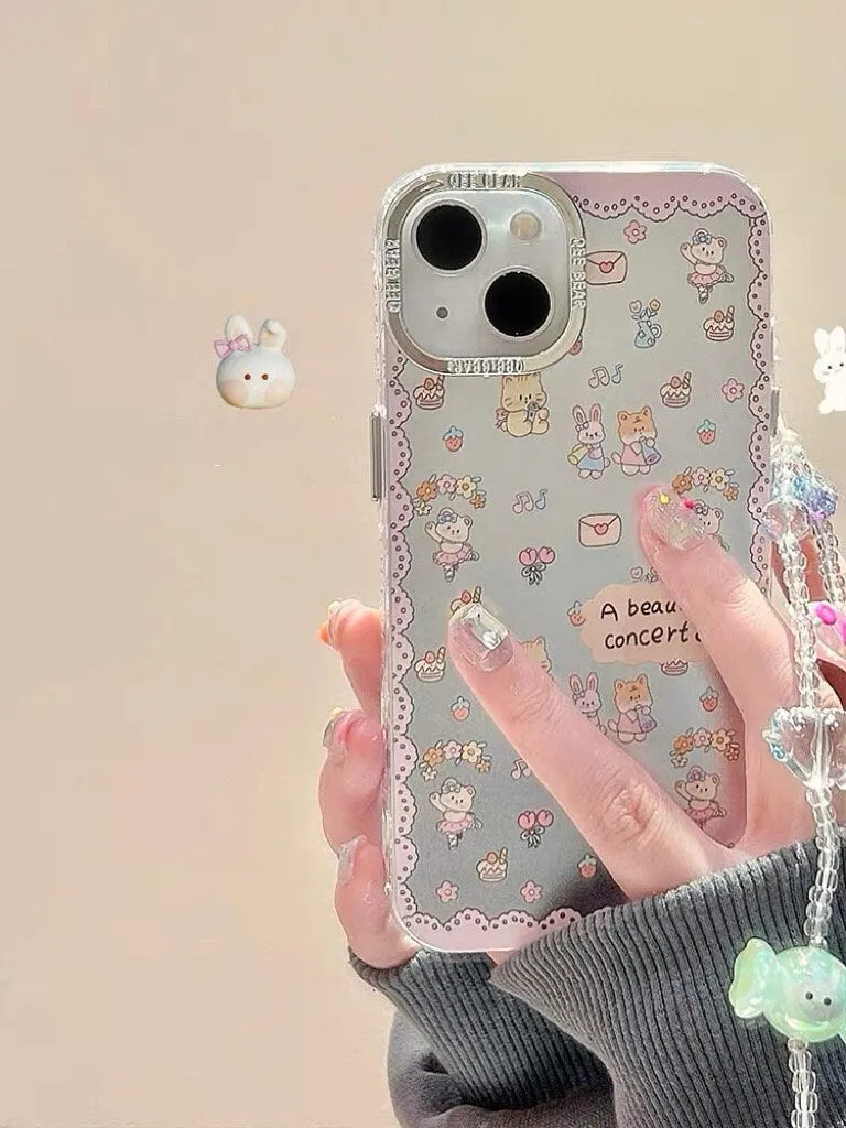 Cute Electroplated Matte Silver Cartoon Animals Design   Hand Strap Protective Shockproof Phone Case for iPhone 11 12 13 14 15 Pro Max Case