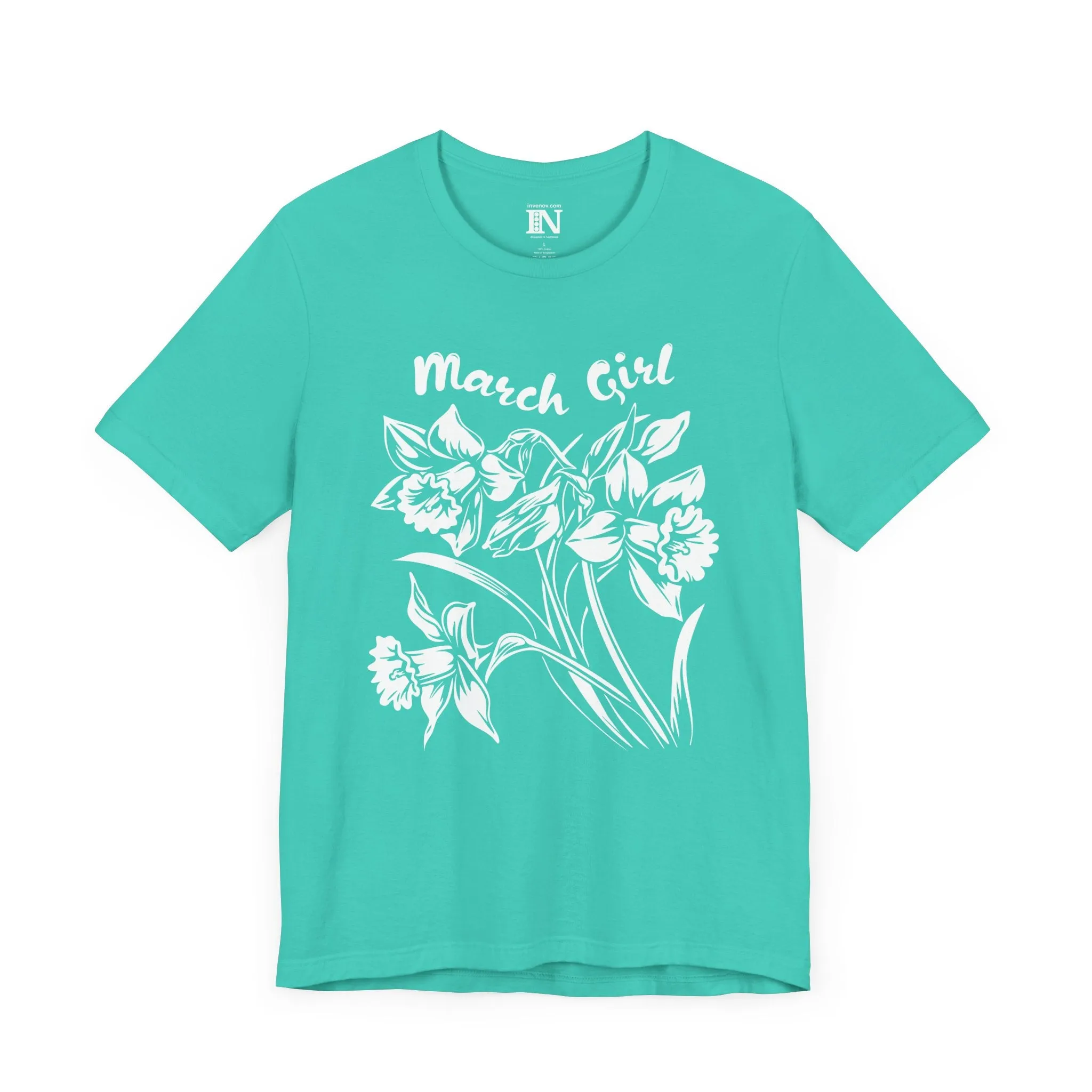 Daffodil Flower March Girl T-Shirt, Birth Flower Tee, Vintage Style Retro Floral Shirt, Classic Monochrome Top, Birthday Gift