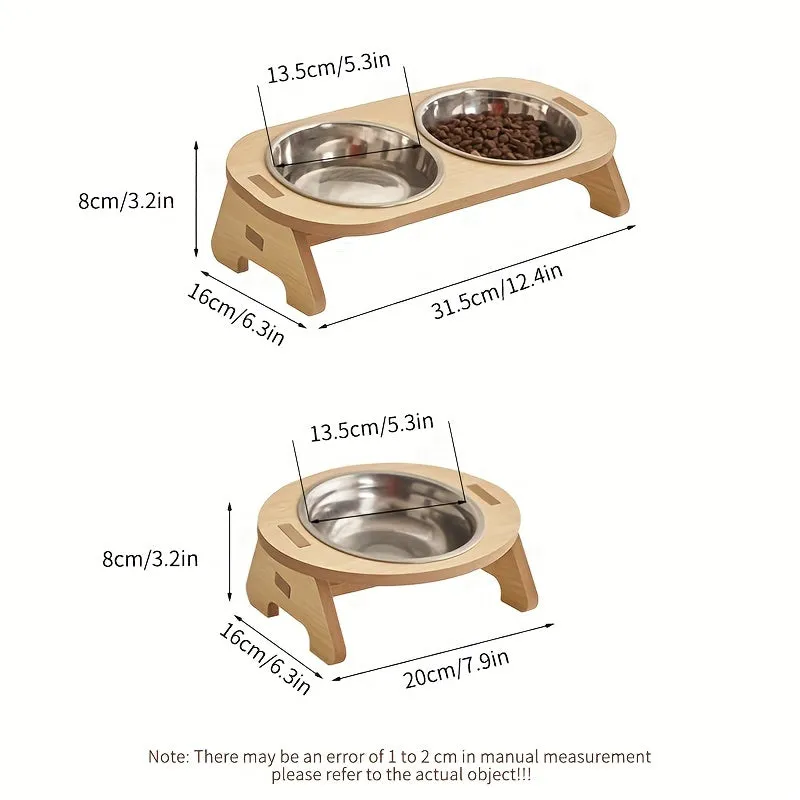 Elevated Cat Bowl with Wooden Stand for Spine Protection