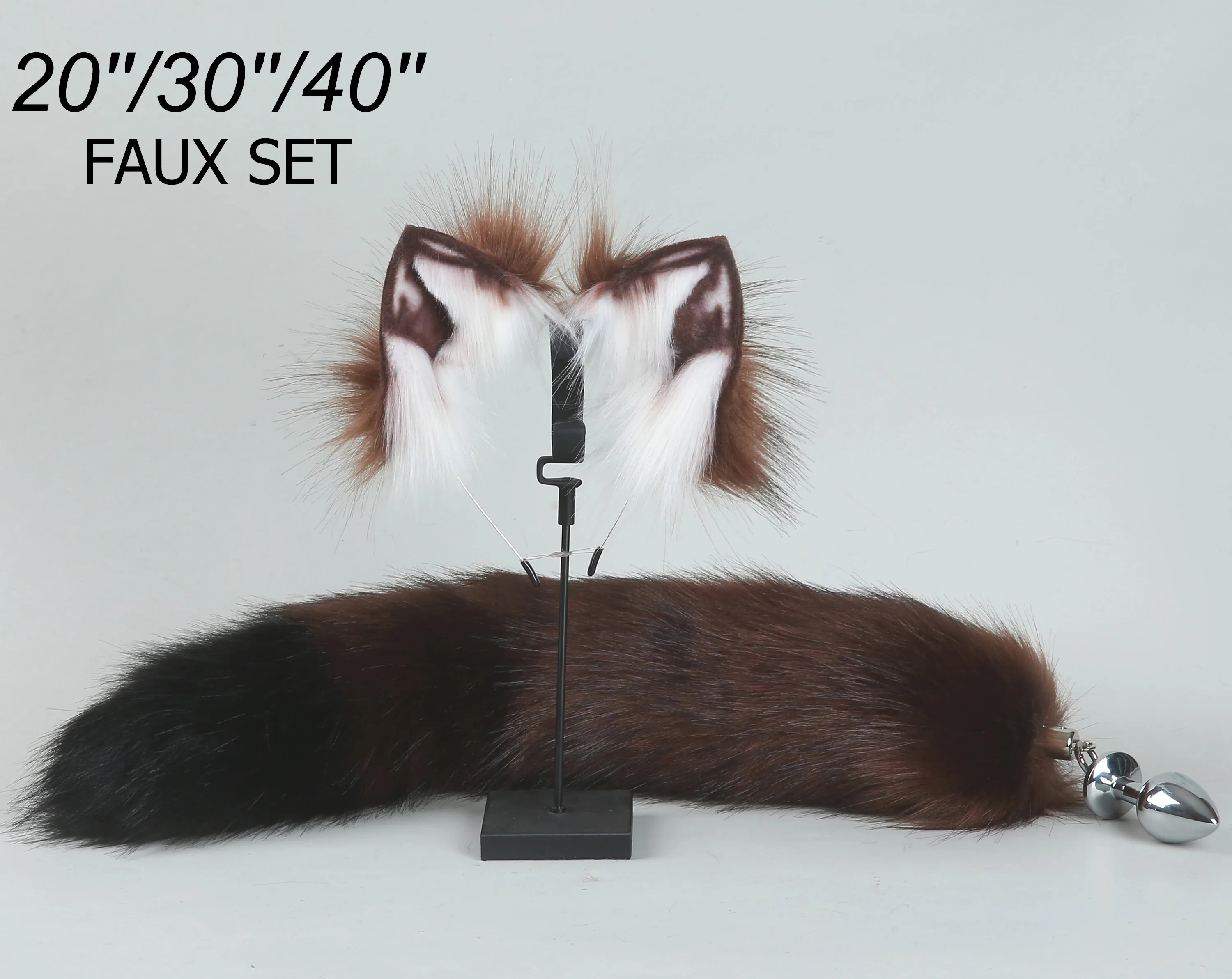 fox tail plug and ear set dark coffee black fox ear wolf tail butt plug tail buttplug petplay sextoy detach anal plug tail kittenplay ear