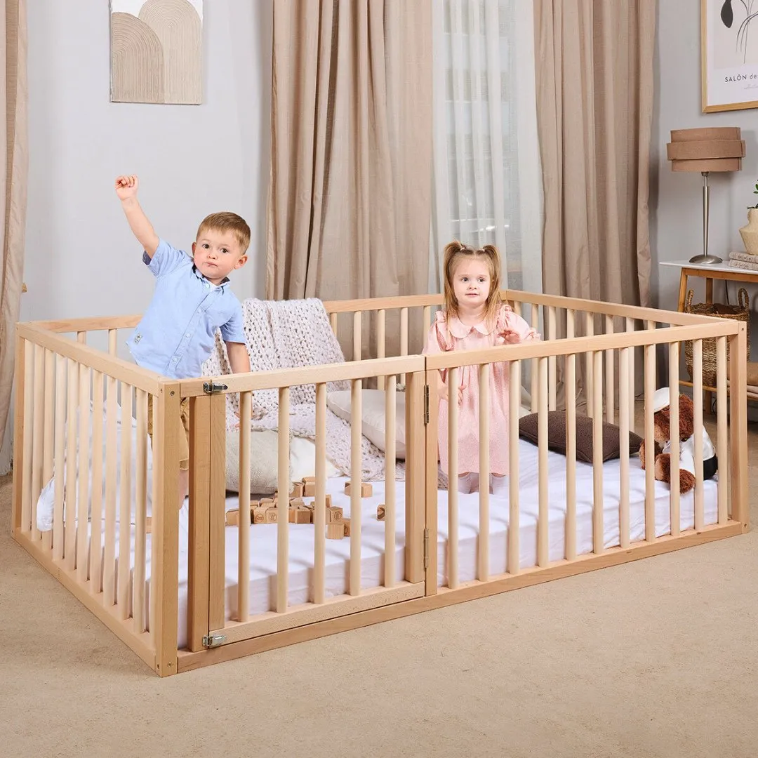 Full Montessori Floor Bed Frame for Toddlers with Fence (75*54 inch)