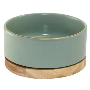 Glazed Pet Bowl with Wood Stand