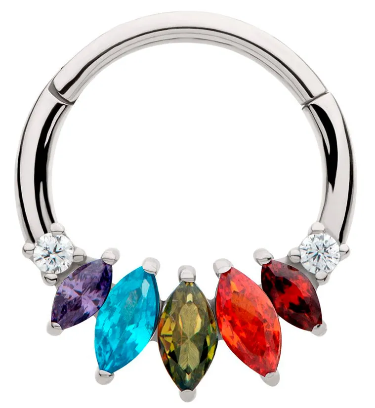 Half Crown Rainbow CZ Stainless Steel Hinged Segment Ring