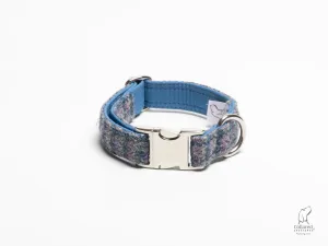 Harris Tweed Lilac and Blue Small Check Luxury Dog Collar