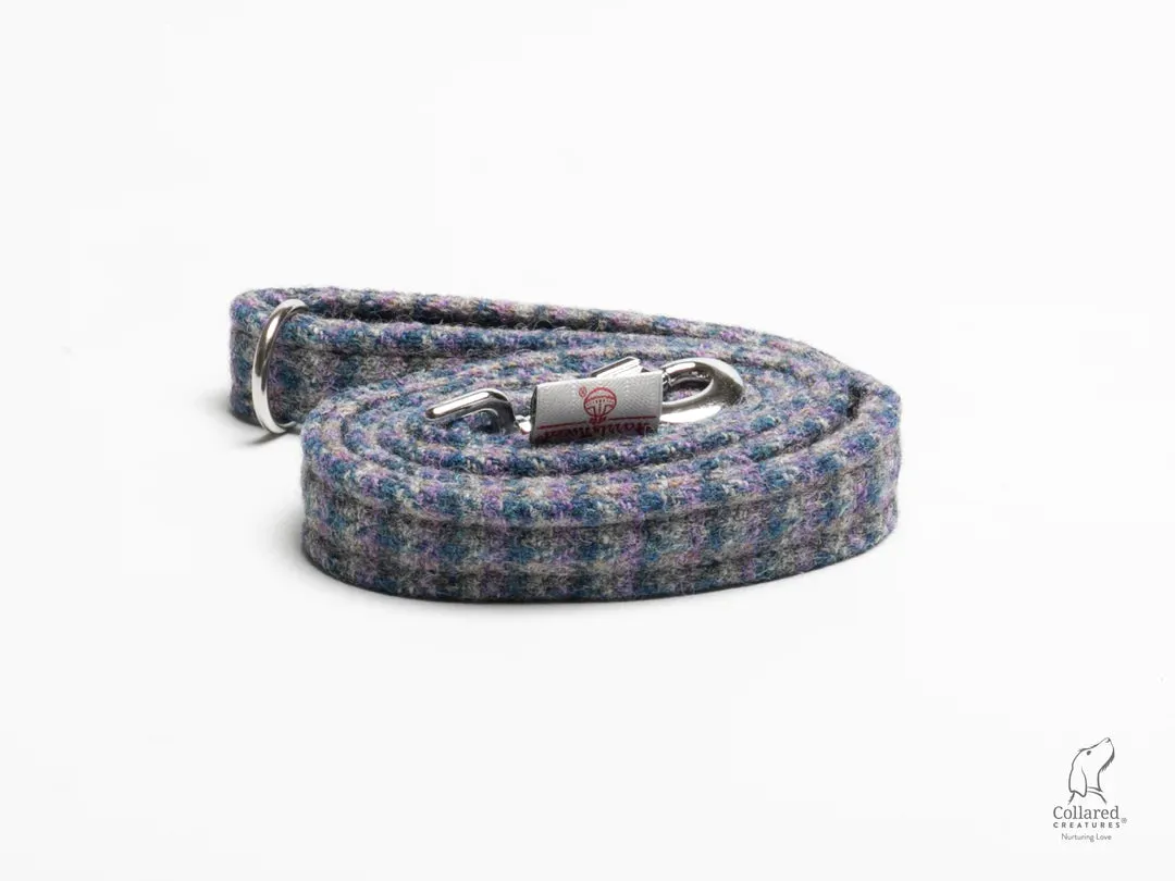 Harris Tweed Lilac and Blue Small Check Luxury Dog Collar