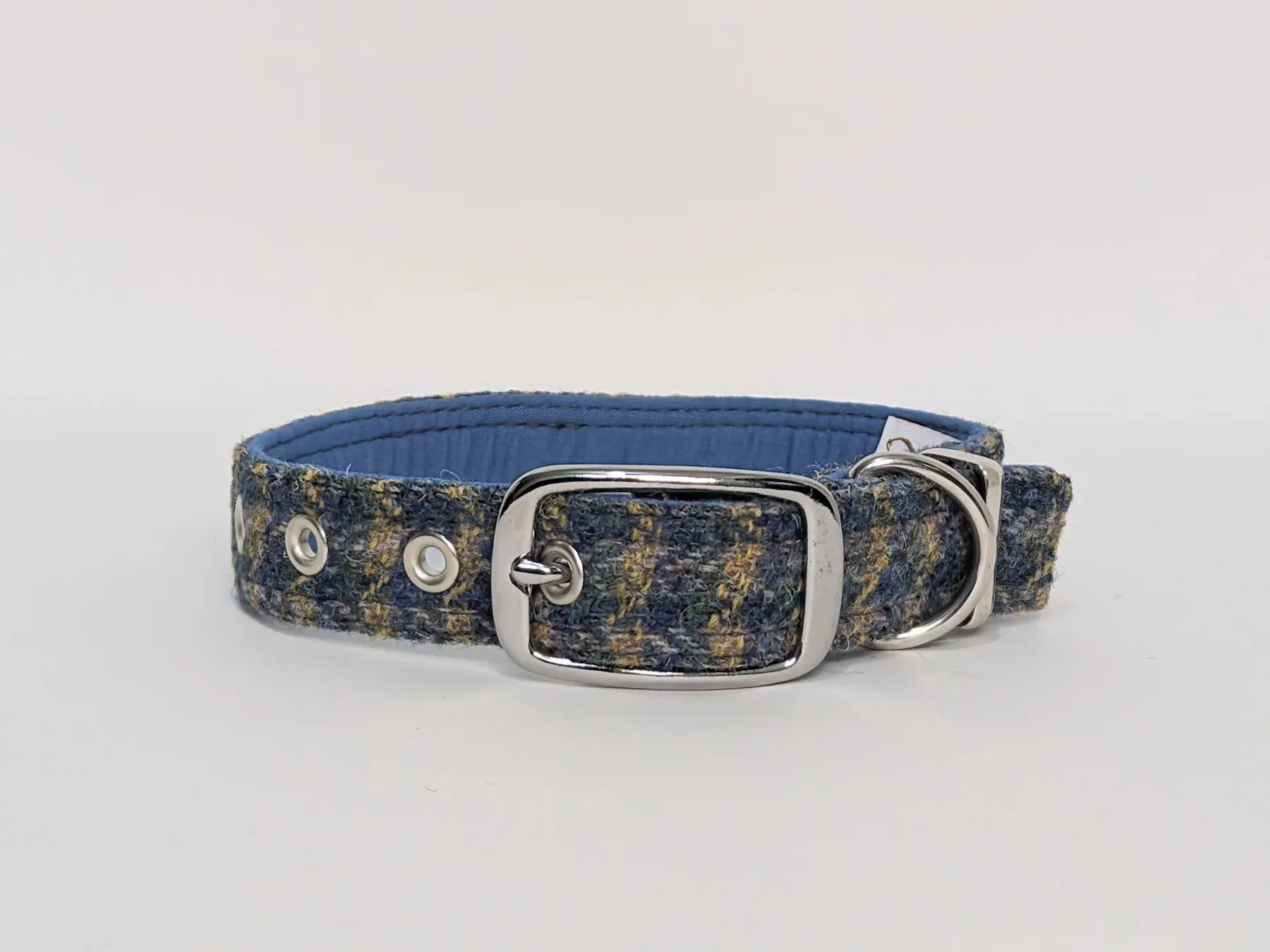 Harris Tweed Yellow & Blue Small Check Dog Collar