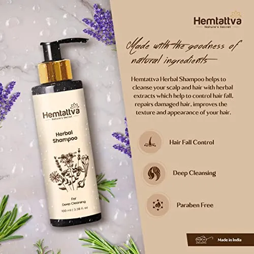 Hemtattva Herbal Shampoo | Control Hair Fall | Repairs Damaged Hair, Suitable For Men & Women (100 ml)