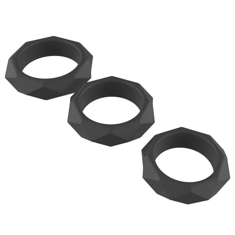 Hidden Desire Extreme Heavy Cock Ring Set 3 Pieces Black