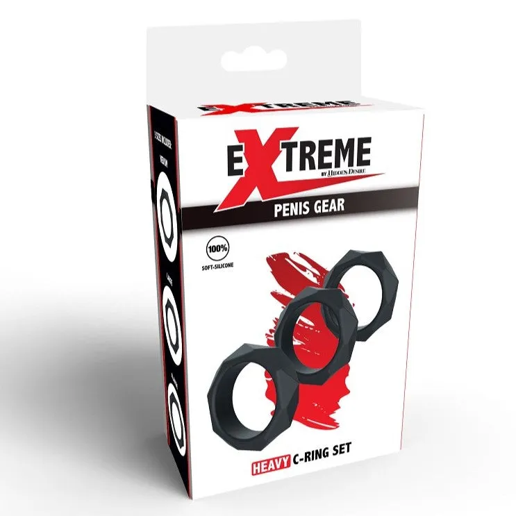 Hidden Desire Extreme Heavy Cock Ring Set 3 Pieces Black