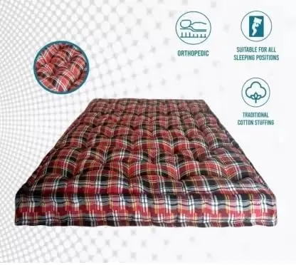 IMSMARTMART Border Double 5 inch Double Cotton MattressSoft Cotton Multicolor Mattress Gadda Single Bed Ideal Travel, Home, Dabha, Hotel, Marriage Hall (L x W: 72 inch x 48 inch)