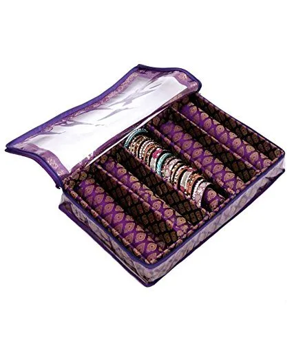 Kuber Industries Brocade 5 Rod Bangle Box, Purple