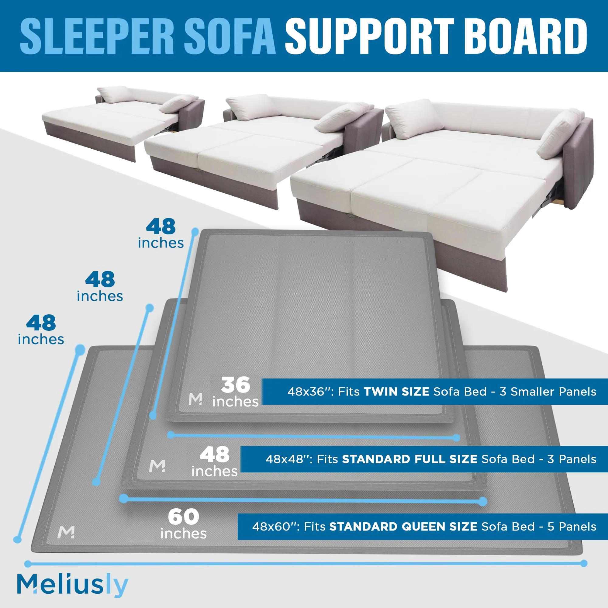 Meliusly Sleeper Sofa Support Board 48x48 Inches Full Size