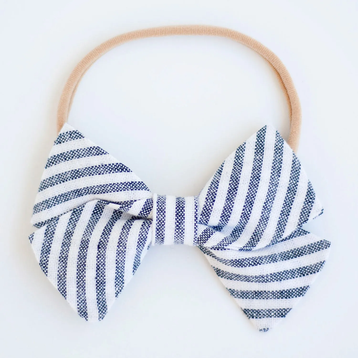 Men's Pre-Tied Bow Tie / Navy Linen Stripe