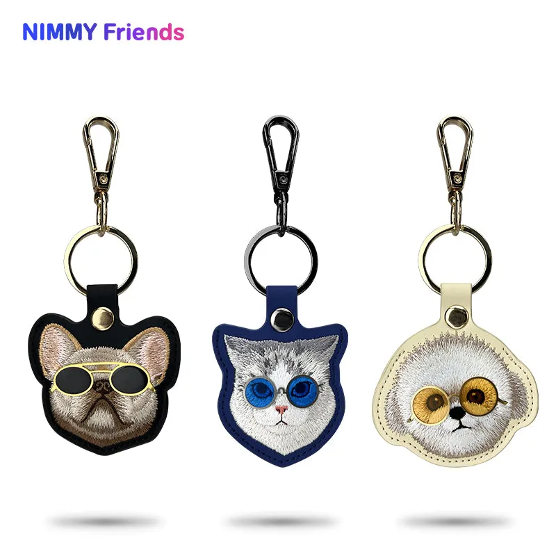 Nimmy Friends Glasses Cute Pets Embroidery Apple AirTag Case Holder Keychain Locator