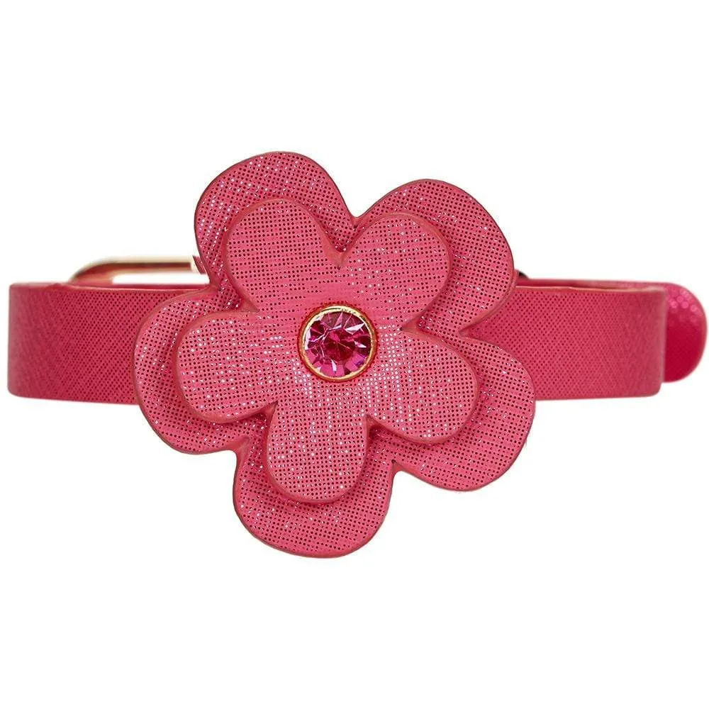 Perfect-fit Glistering PU Leather Cat Collar with Bell and Flower