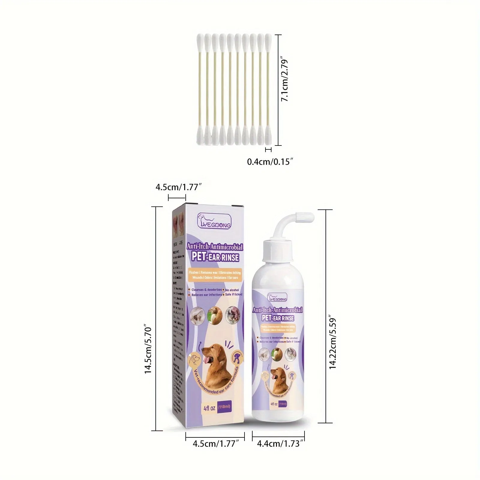 Pet Ear Wash Drops and Cleaning Swabs for Ear Infections