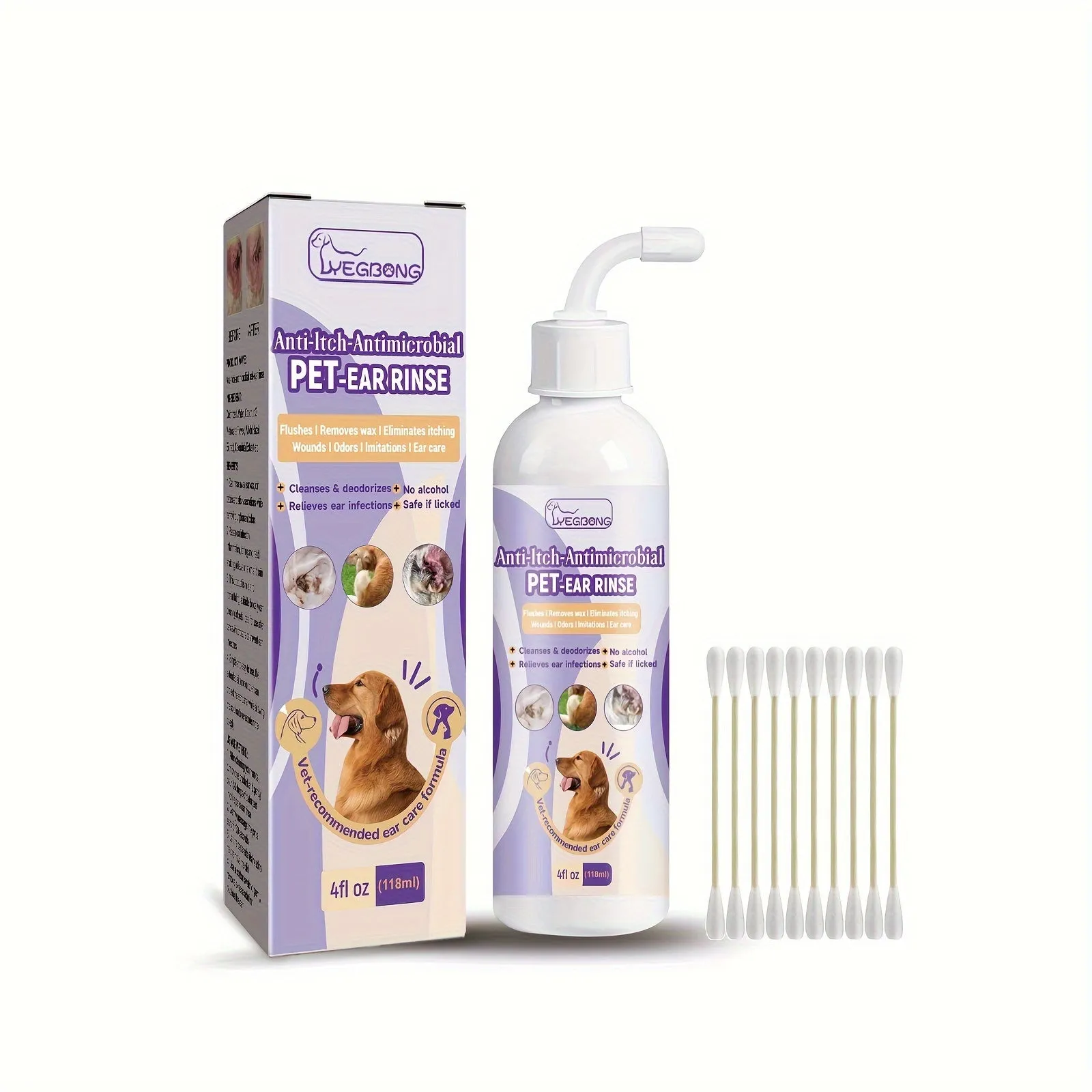 Pet Ear Wash Drops and Cleaning Swabs for Ear Infections