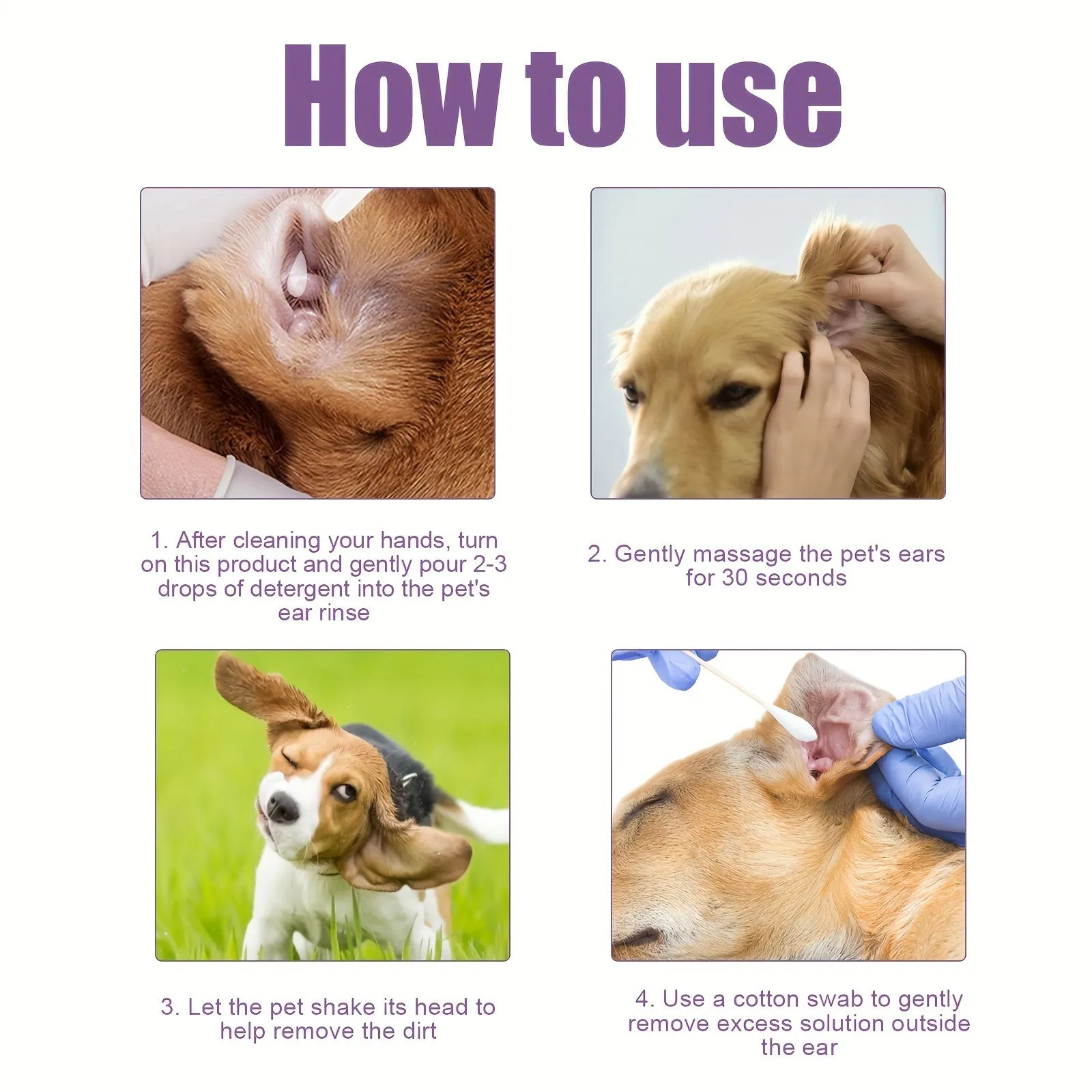 Pet Ear Wash Drops and Cleaning Swabs for Ear Infections