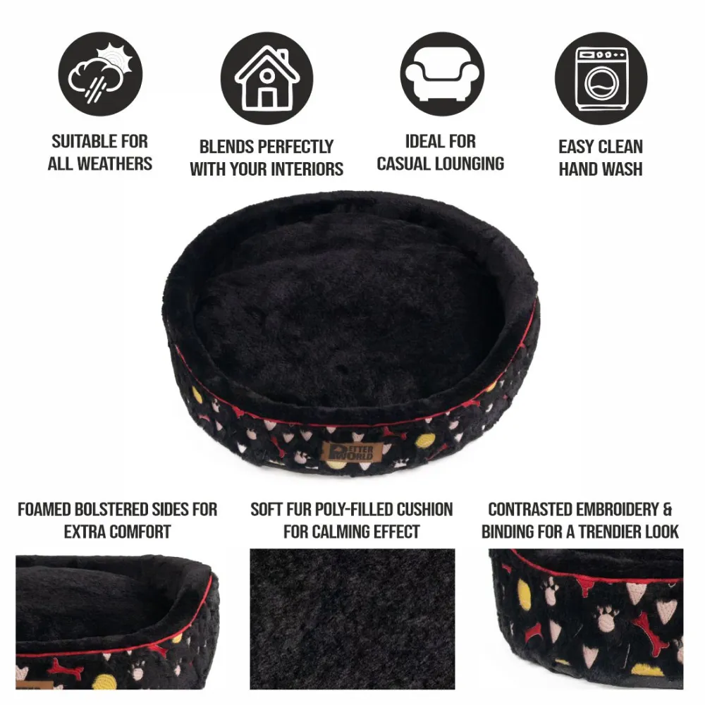 Petter World Soft Micro Fur Round Orthopedic Cuddler Bed with Removable  Cushion Top for Dogs (Jet Black)