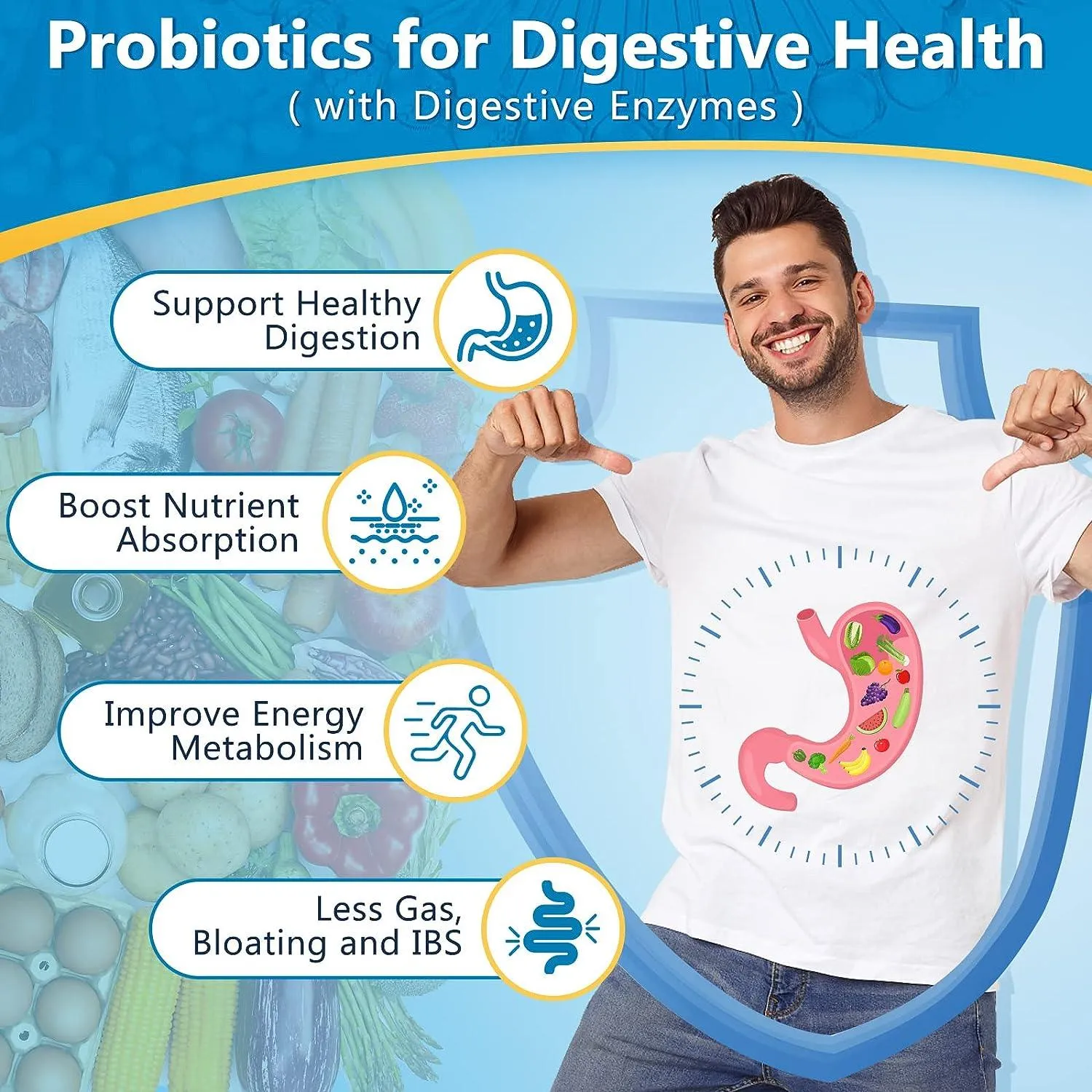 Probiotics   Prebiotics   Digestive Enzymes, 3 IN 1 for Men Digestive Health