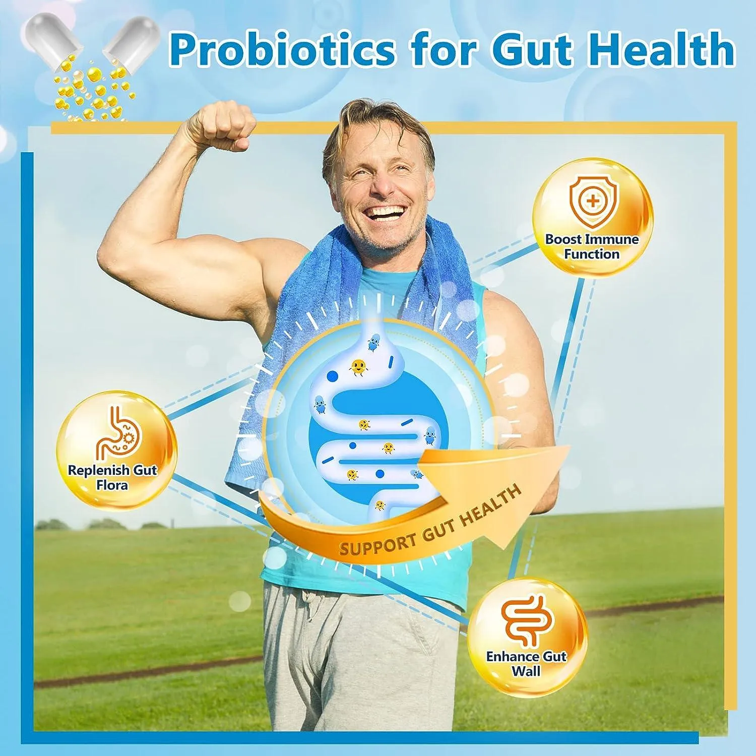 Probiotics   Prebiotics   Digestive Enzymes, 3 IN 1 for Men Digestive Health