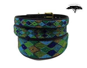 "Peacock Argyle" Beaded Dog Collar