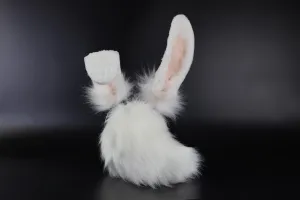 Realistic white faux fur bunny ear and tail set bendable bunny ear cosplay rabbit ear and tail neko ear petplay ear bunnyplay anime cosplay