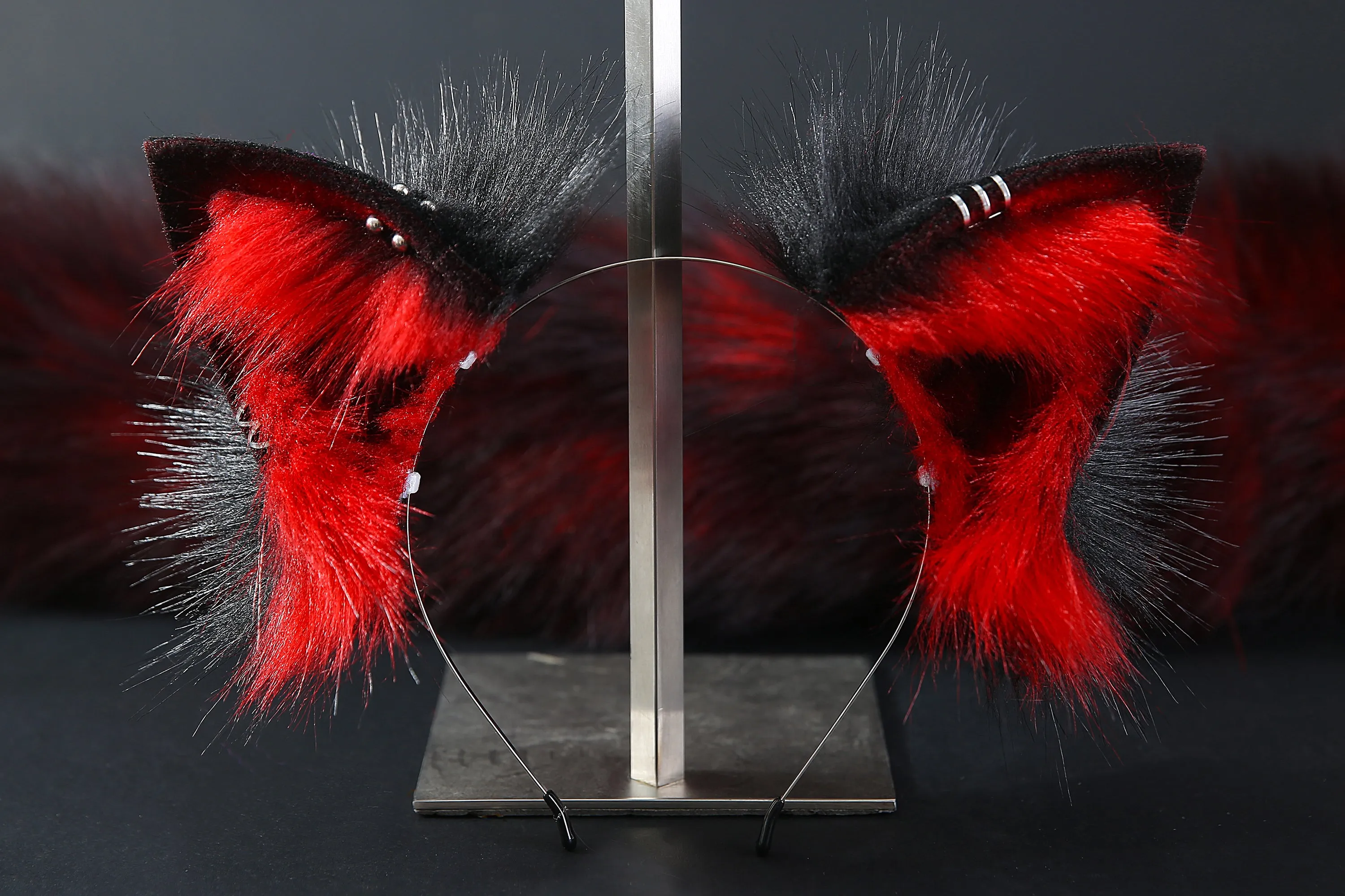 Red black real fur fox tail plug and ear set - fox ear and tail buttplug - wolf tail butt plug - anal plug tail cat ear anime cosplay -mature