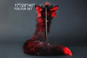 Red black real fur fox tail plug and ear set - fox ear and tail buttplug - wolf tail butt plug - anal plug tail cat ear anime cosplay -mature