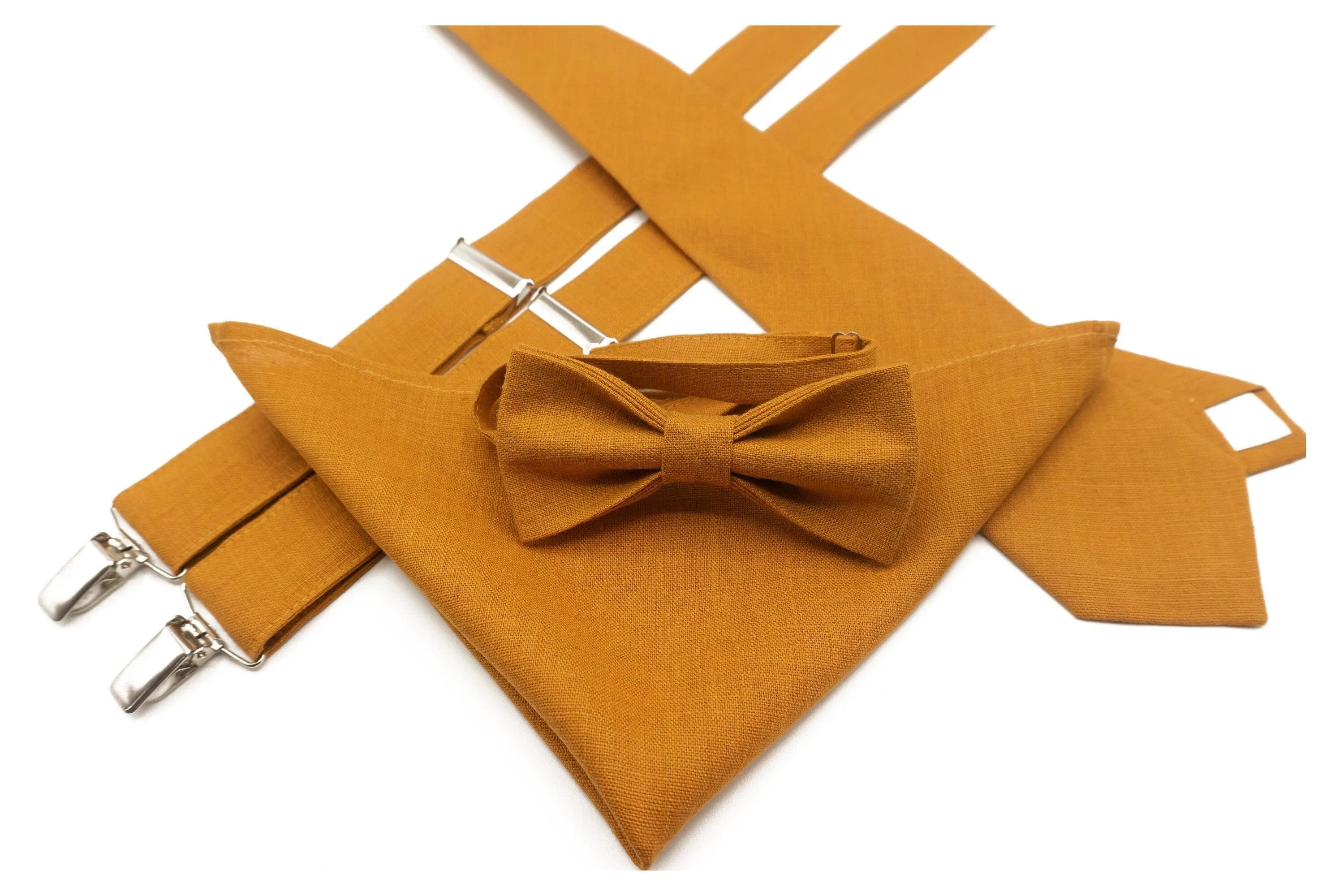 Ring Bearer Outfit - Mustard Bow Tie & Suspenders Set for a Charming Look