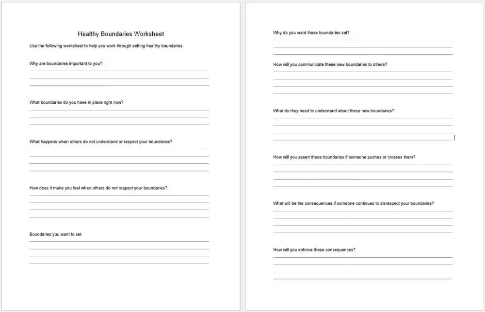 Setting Healthy Boundaries Checklist and Worksheet