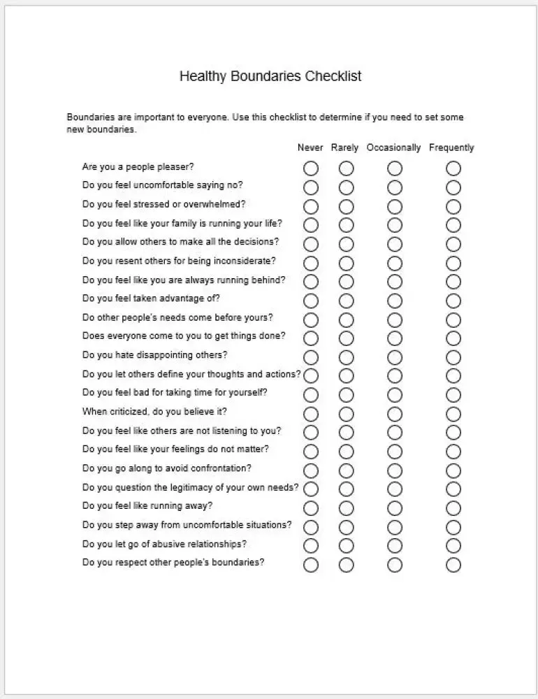 Setting Healthy Boundaries Checklist and Worksheet