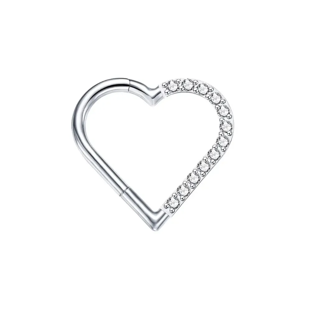 Titanium Pave Heart Daith Hoop | Septum Clicker