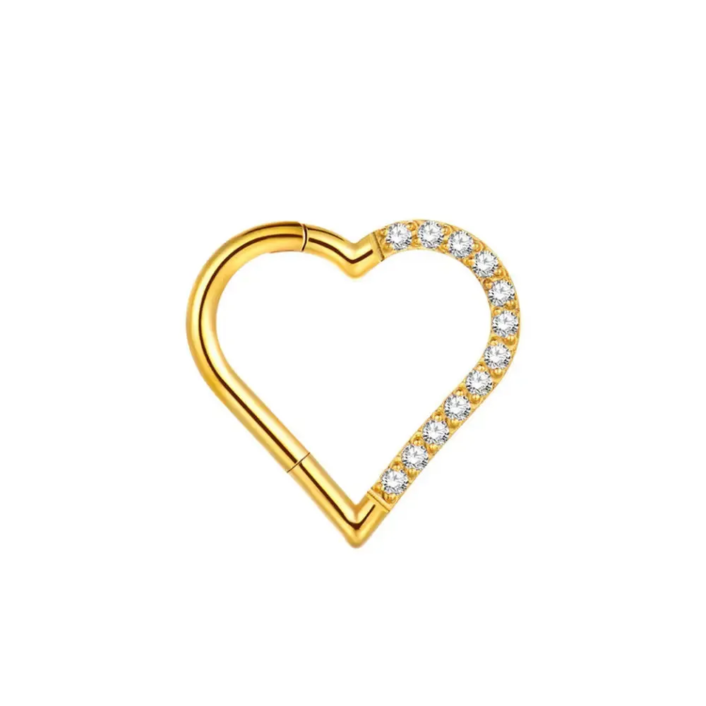 Titanium Pave Heart Daith Hoop | Septum Clicker