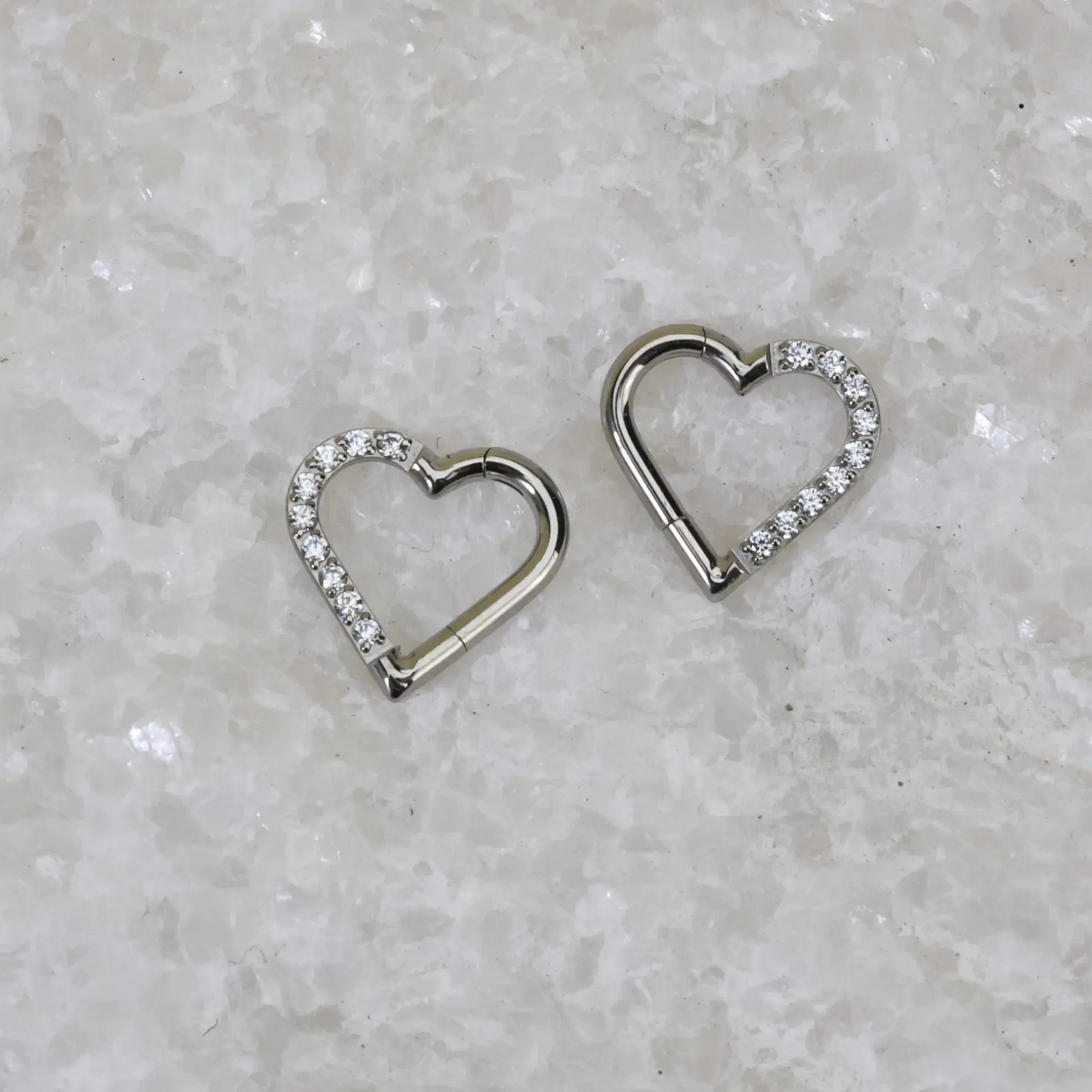 Titanium Pave Heart Daith Hoop | Septum Clicker