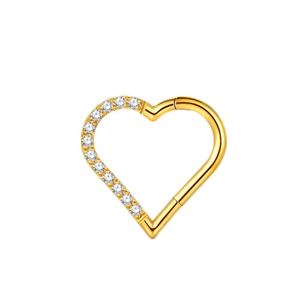 Titanium Pave Heart Daith Hoop | Septum Clicker