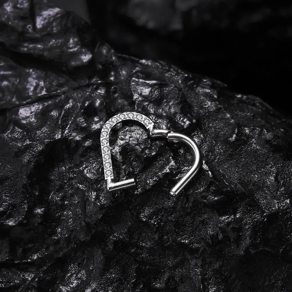 Titanium Pave Heart Daith Hoop | Septum Clicker