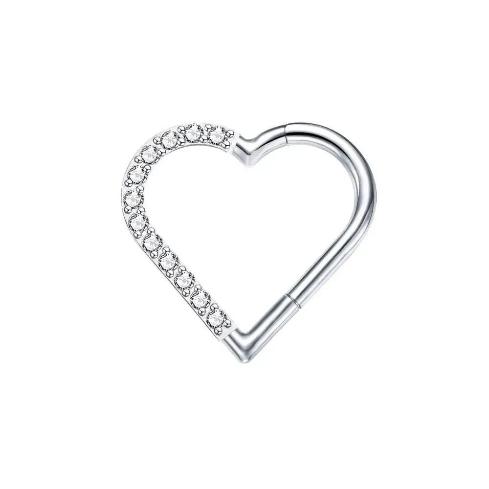 Titanium Pave Heart Daith Hoop | Septum Clicker